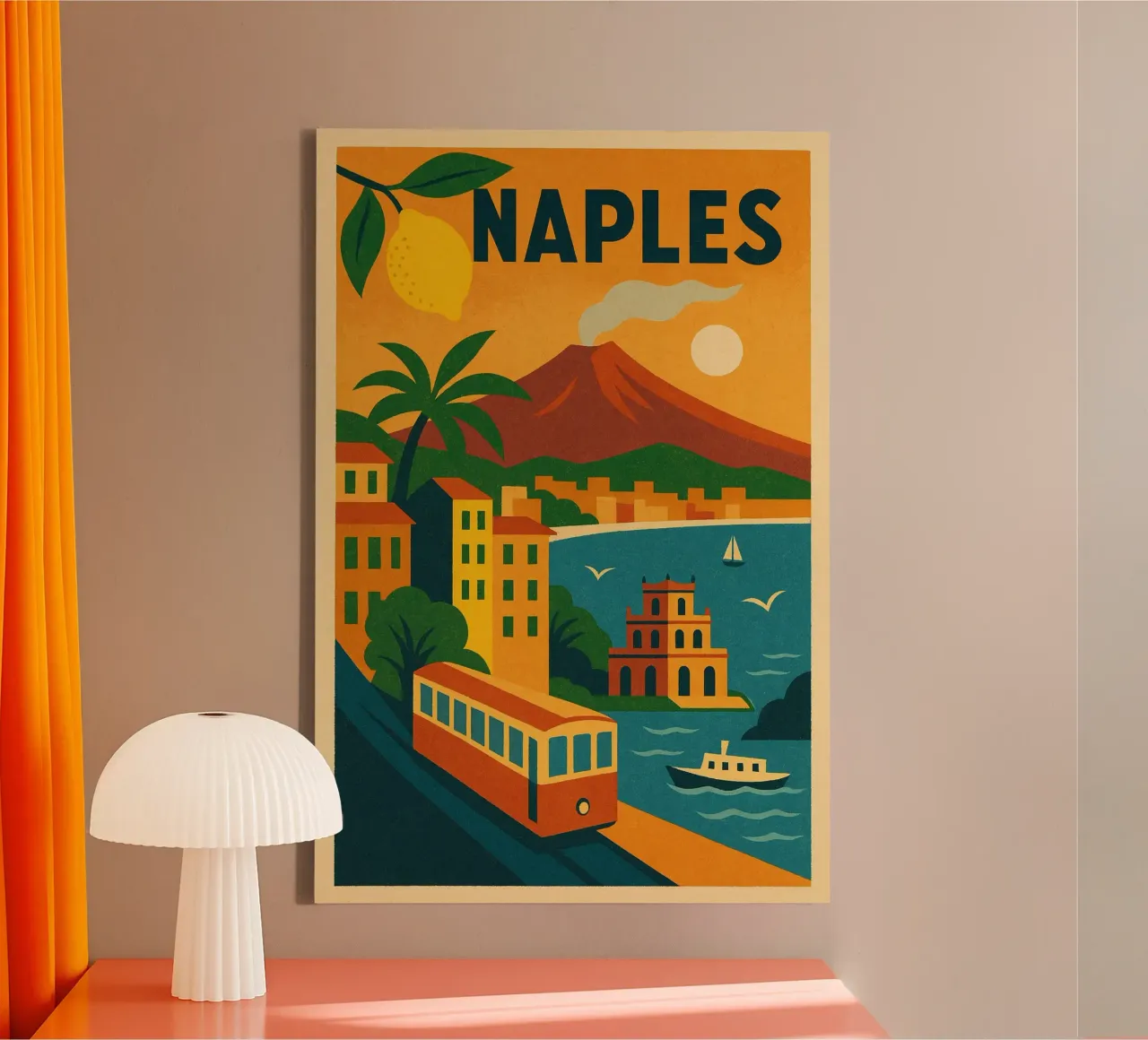 Poster di Napoli - Poster d'epoca del Vesuvio tela con Cornice a cassetta da JETLAG | affiches voyage