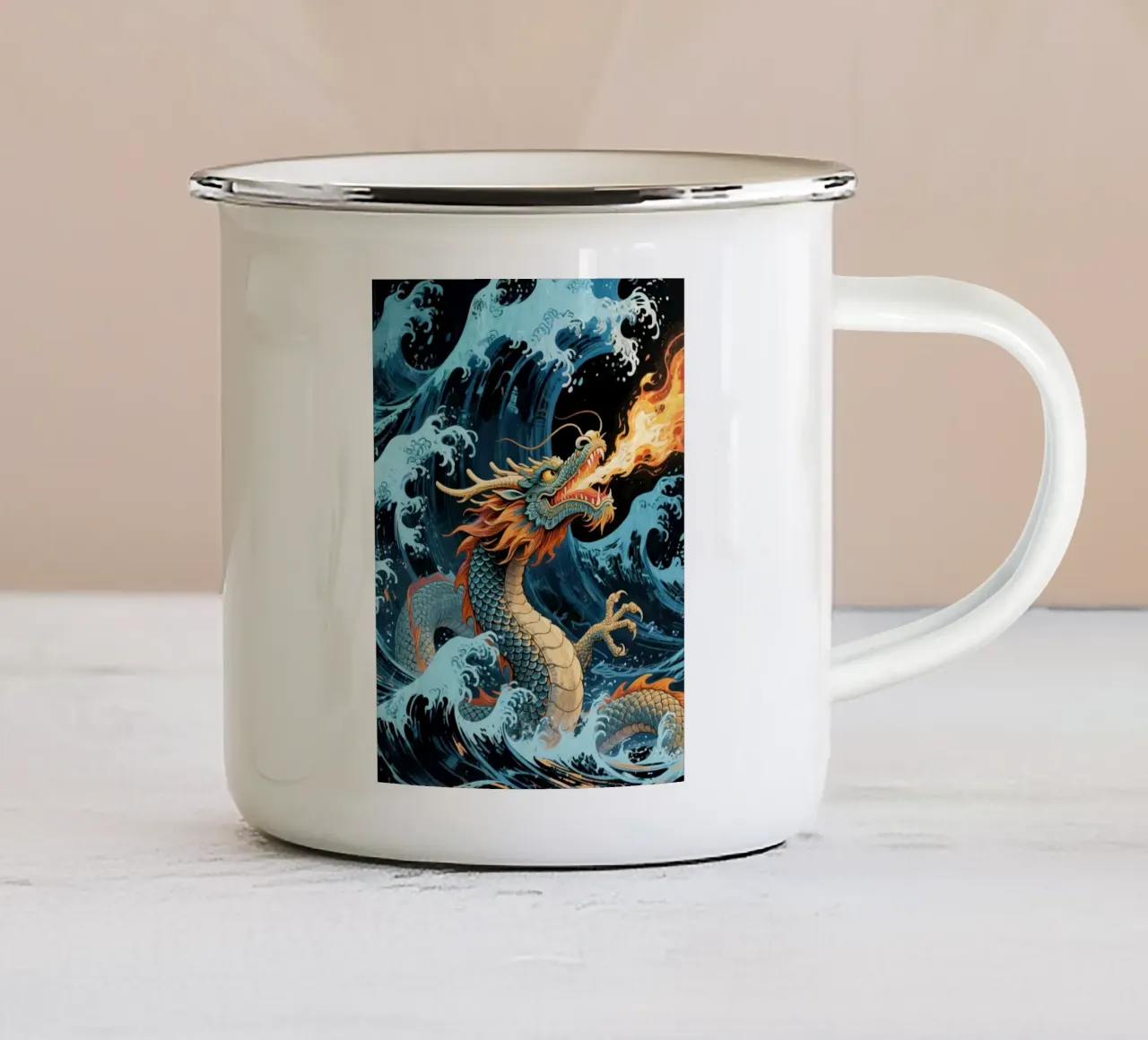 dragon ocean waves tazza in smalto da knowledge