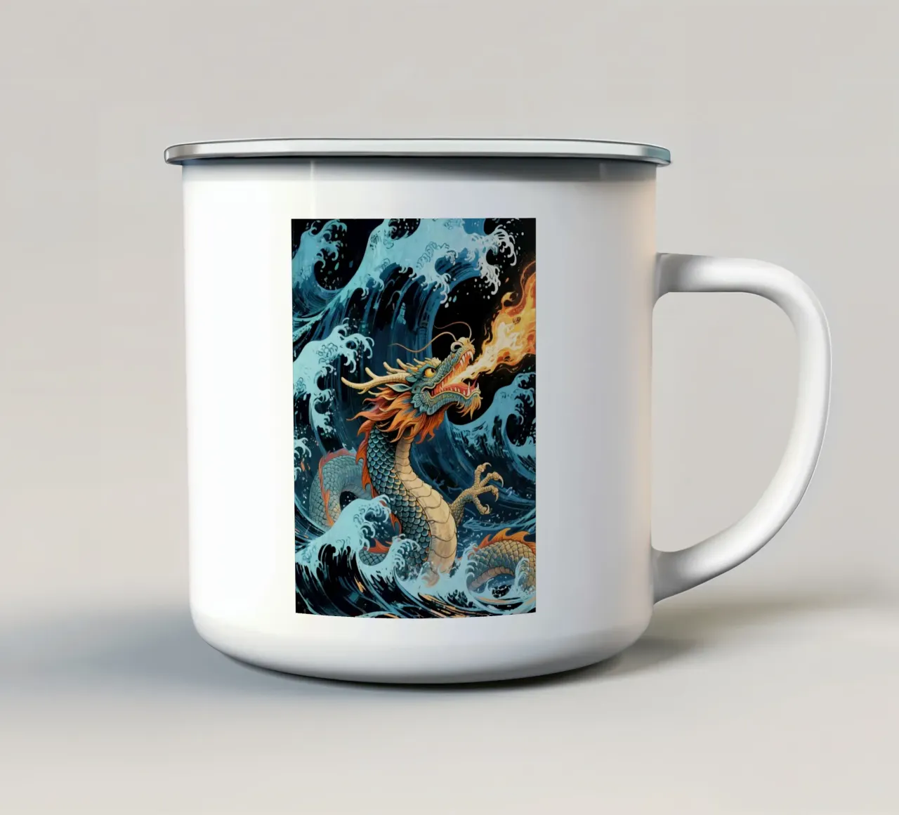 dragon ocean waves tazza in smalto da knowledge