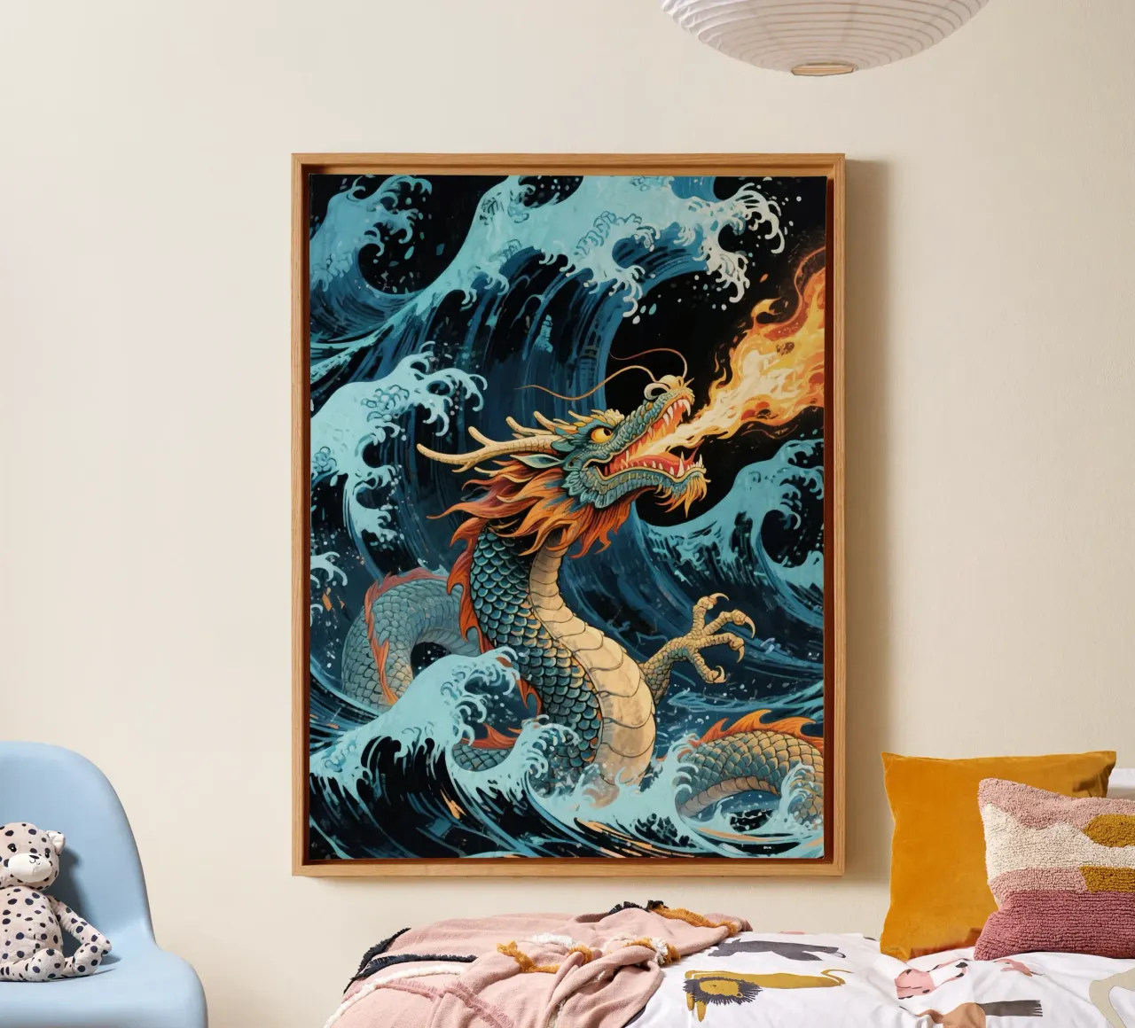 dragon ocean waves tela con Cornice a cassetta da knowledge
