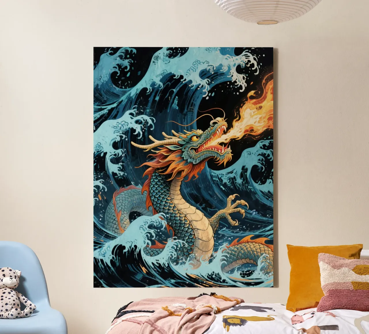 dragon ocean waves tela con Cornice a cassetta da knowledge