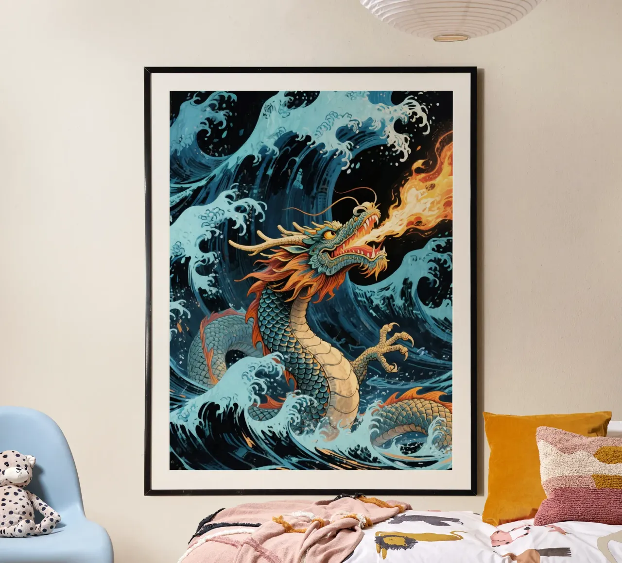 dragon ocean waves poster con telaio in alluminio da knowledge