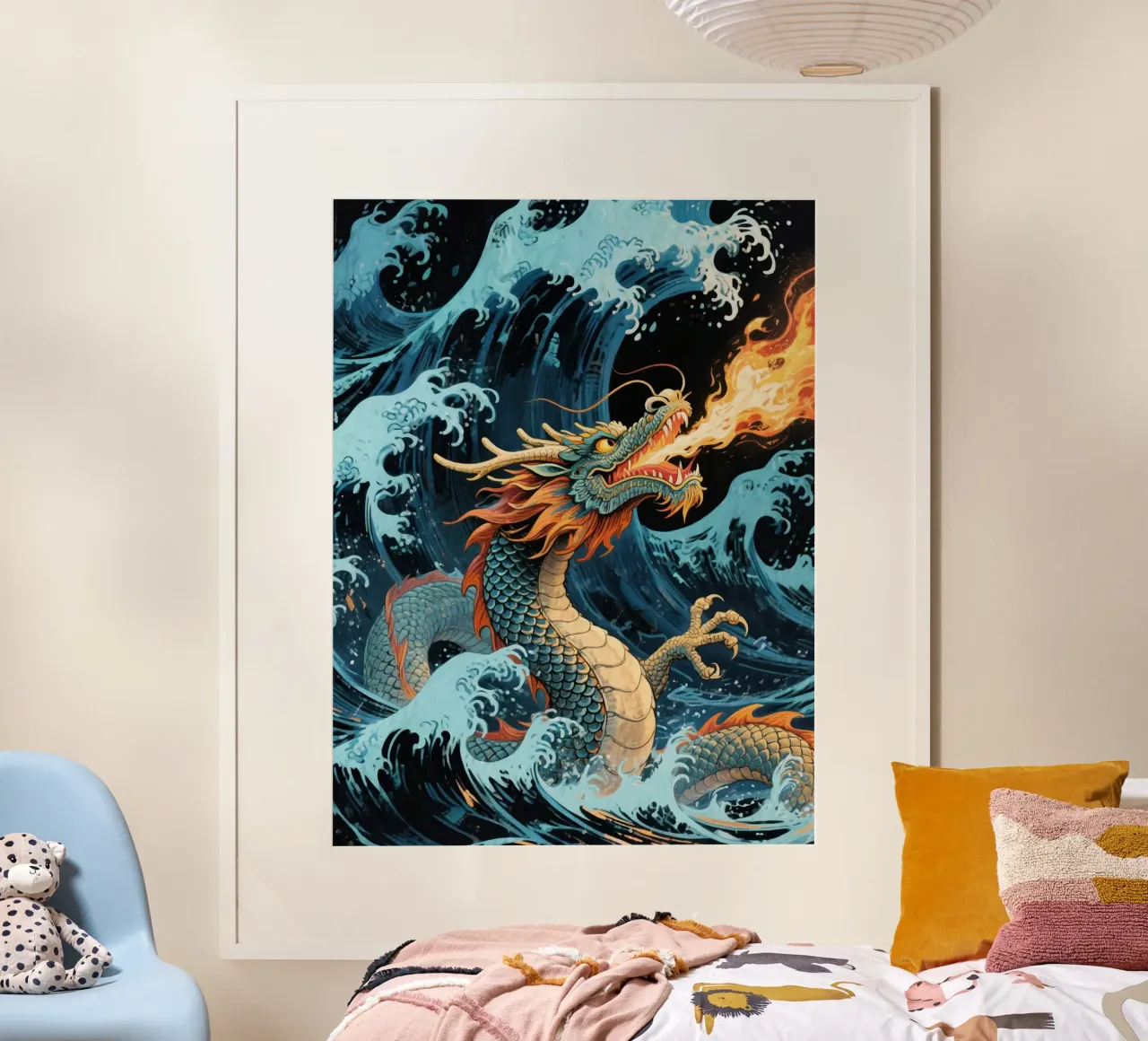 dragon ocean waves poster con telaio in alluminio da knowledge