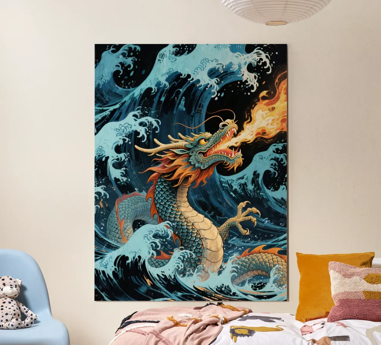 dragon ocean waves poster con telaio in alluminio da knowledge