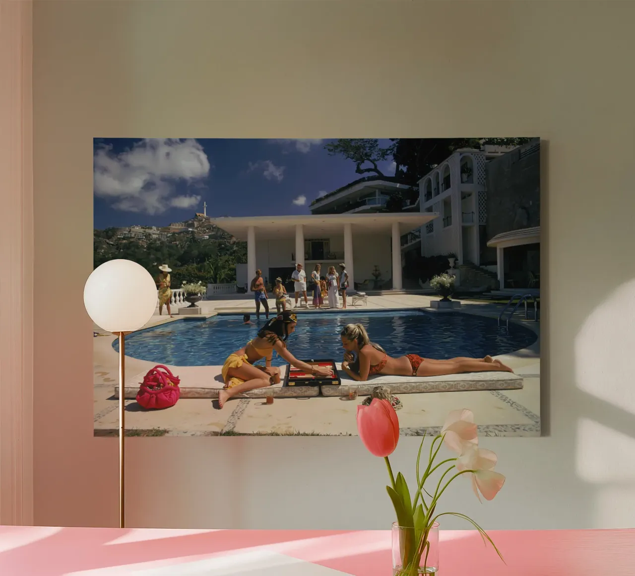 Backgammon bij het zwembad canvas met Baklijst van kanel shop