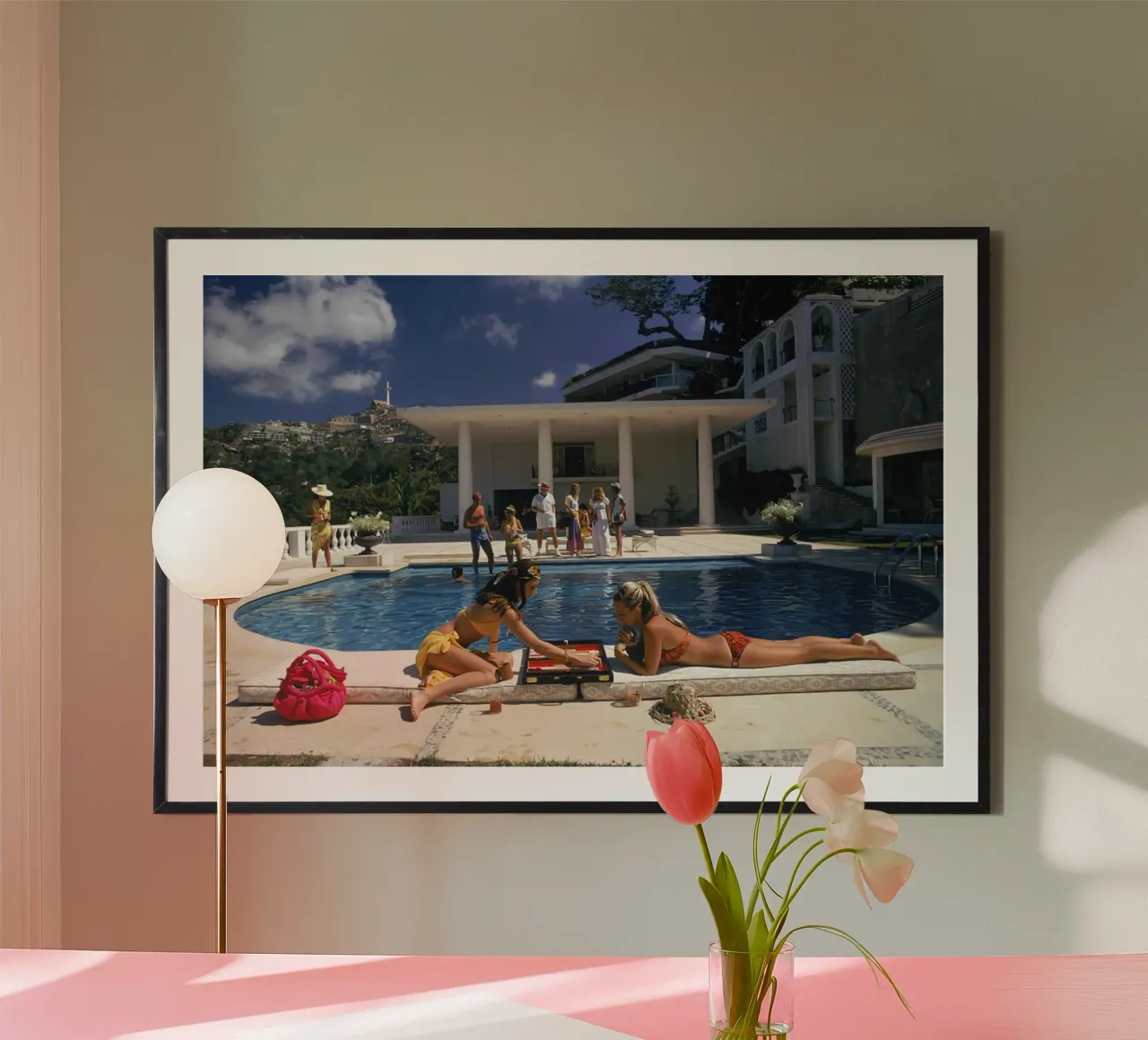 Backgammon a bordo piscina poster con telaio in legno da kanel shop