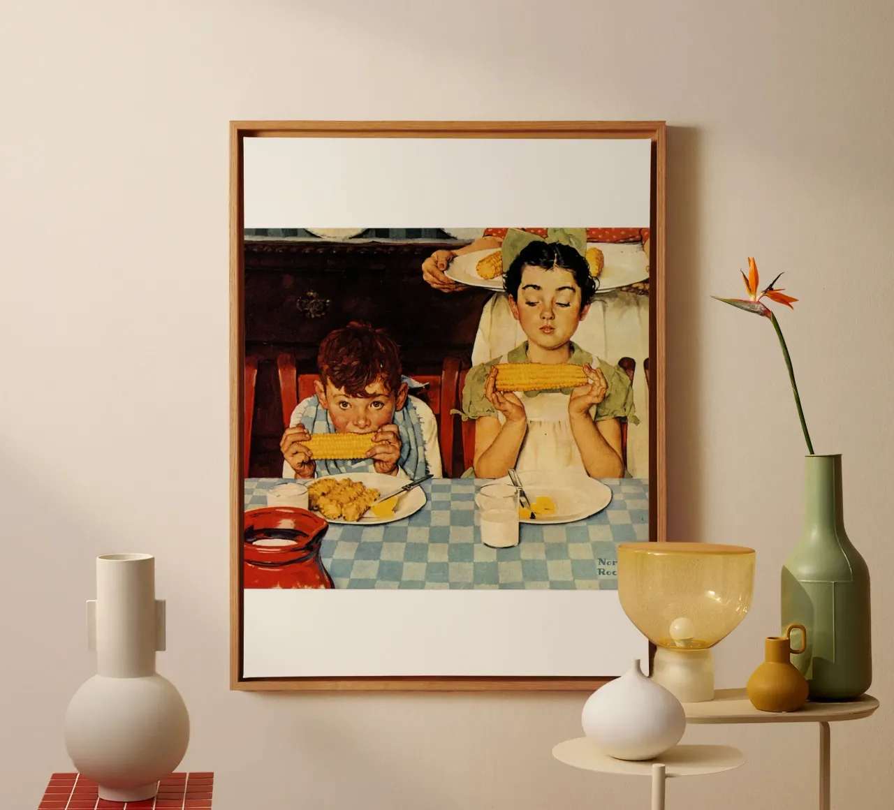 Norman Rockwell e l'età dell'oro del cibo classico tela con Cornice a cassetta da Freya Mitchell