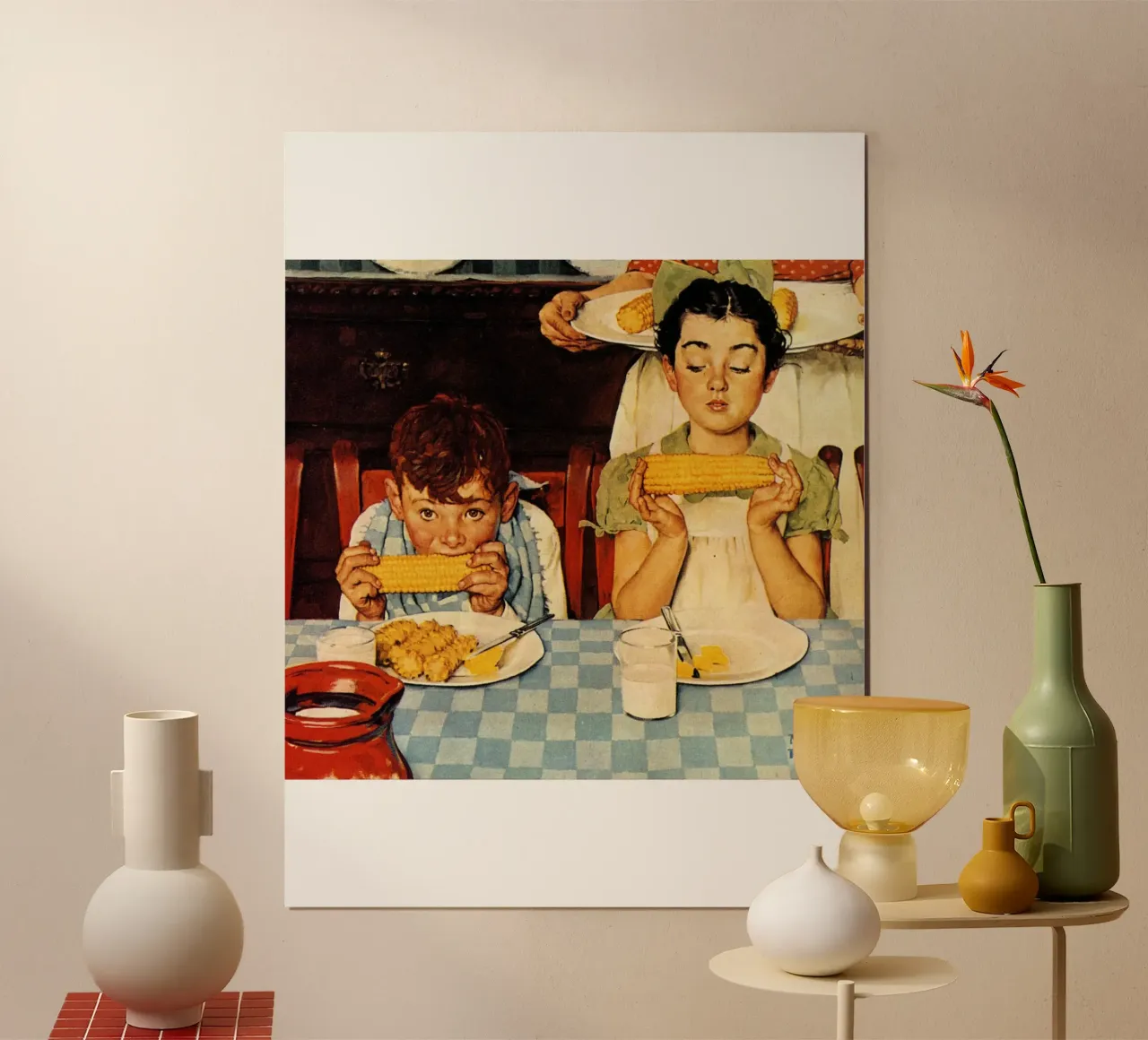 Norman Rockwell e l'età dell'oro del cibo classico poster con telaio in plastica da Freya Mitchell