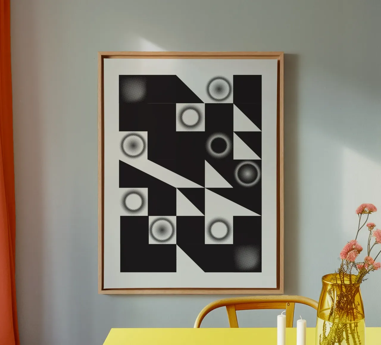 Geometrisch bouwen 06 canvas met Baklijst van Little Dean