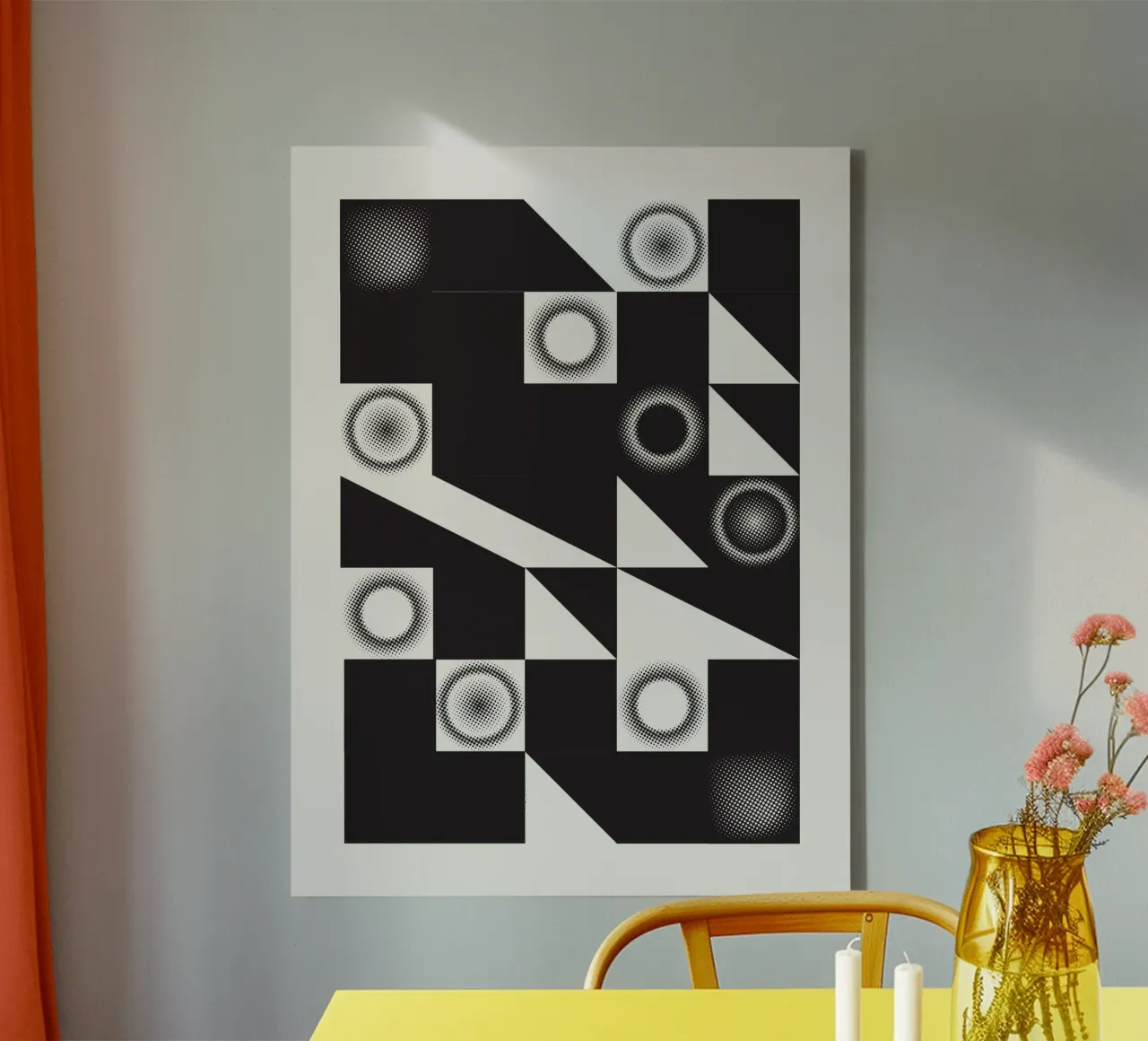 Geometrisch bouwen 06 canvas met Baklijst van Little Dean