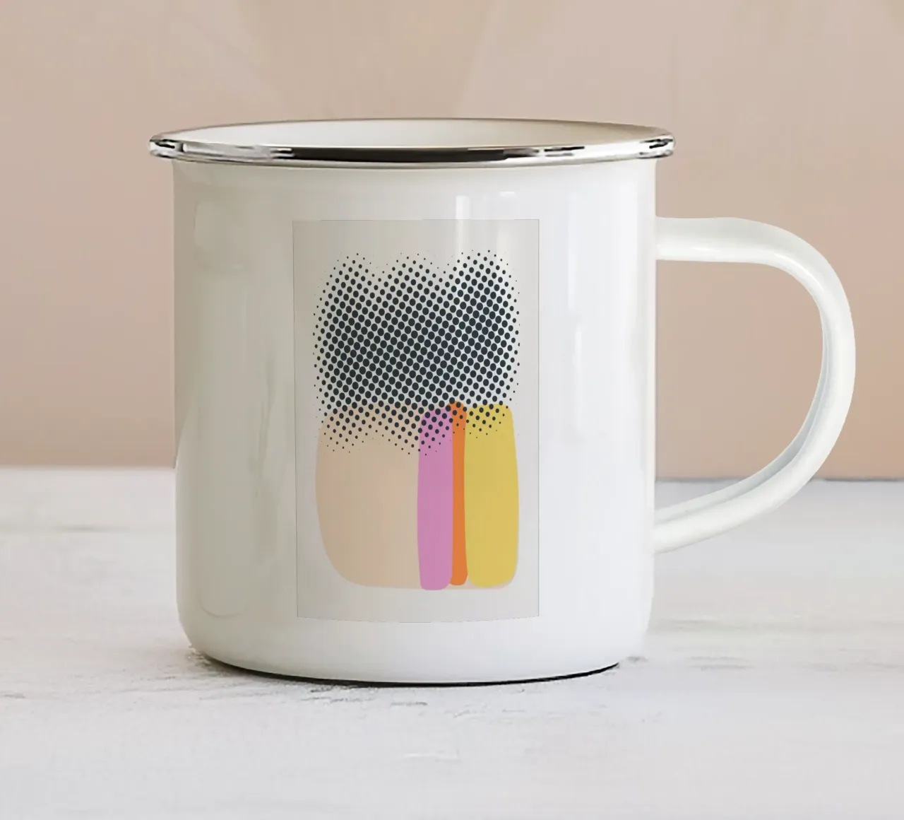 Abstracte gemengde techniek emaille mok van Little Dean