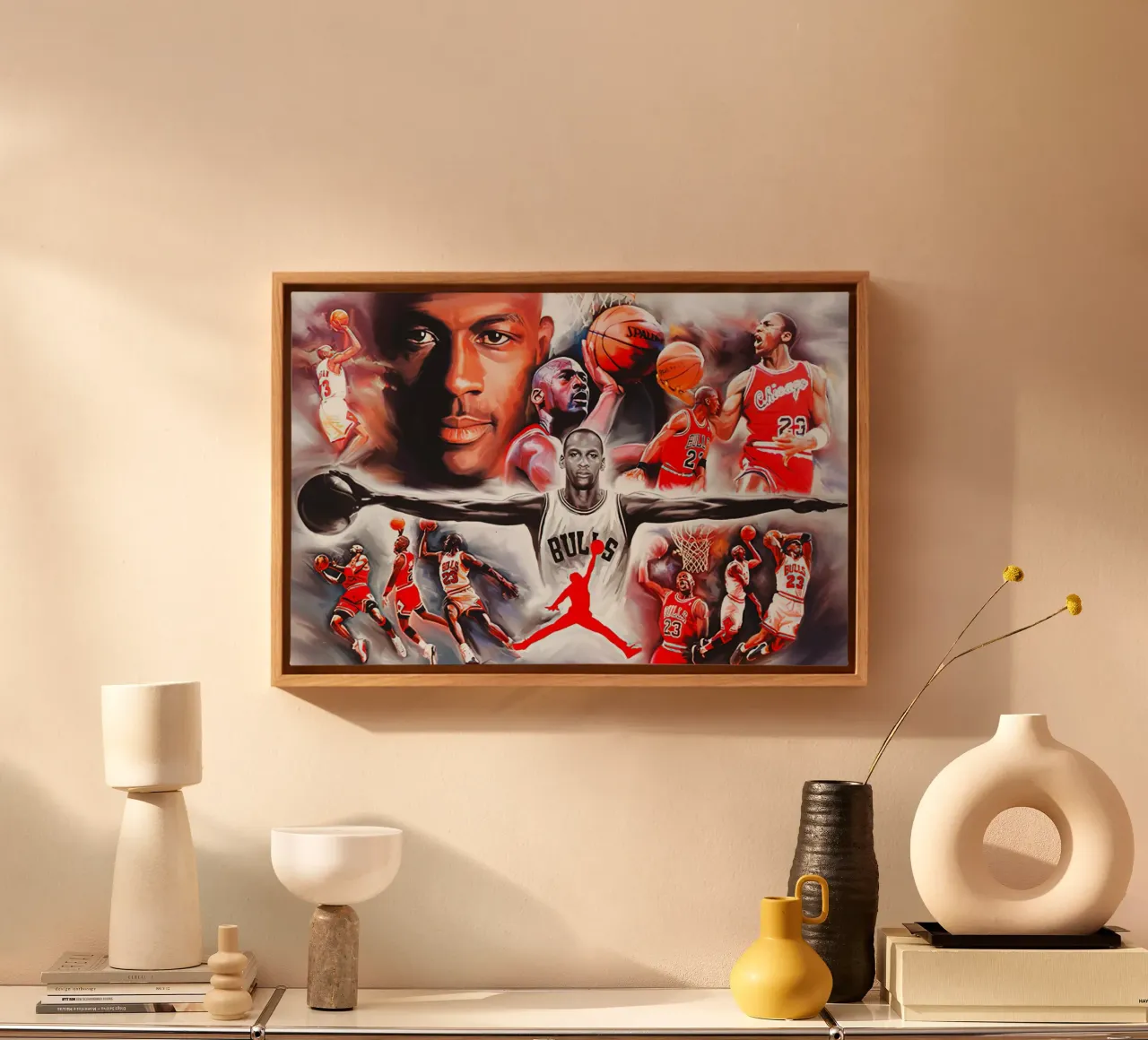 michael jordan collage canvas with Floater frame by kanel shop
