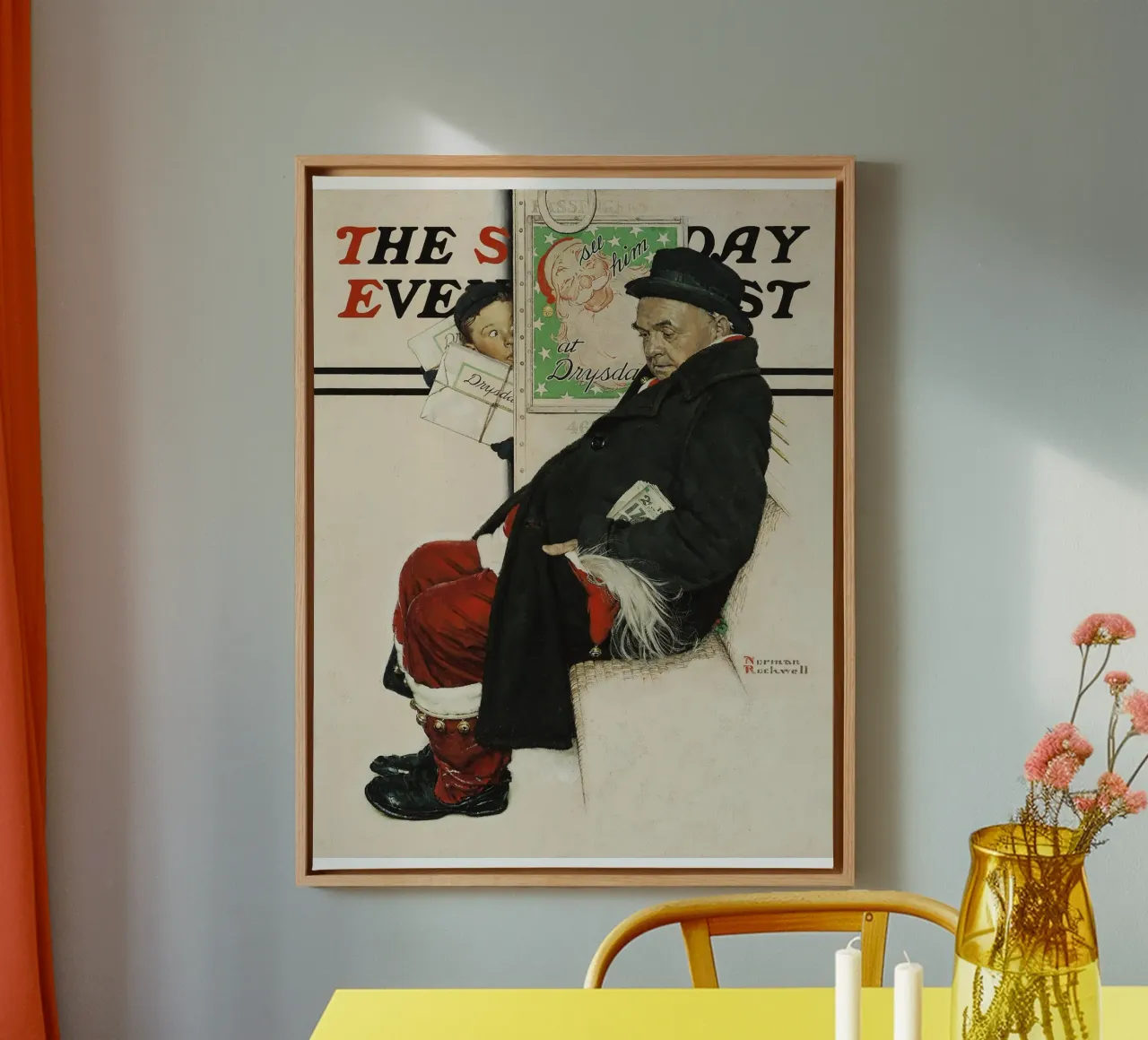 Babbo Natale sul treno Copertina del Saturday Evening Post Norman Rockwell tela con Cornice a cassetta da Freya Mitchell