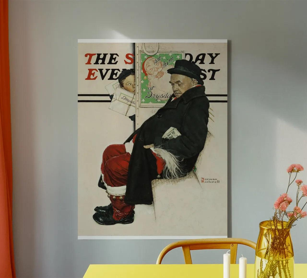 Babbo Natale sul treno Copertina del Saturday Evening Post Norman Rockwell tela con Cornice a cassetta da Freya Mitchell