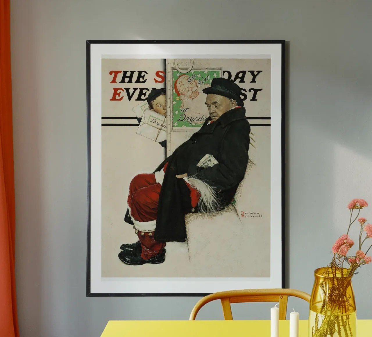 Babbo Natale sul treno Copertina del Saturday Evening Post Norman Rockwell poster da Freya Mitchell