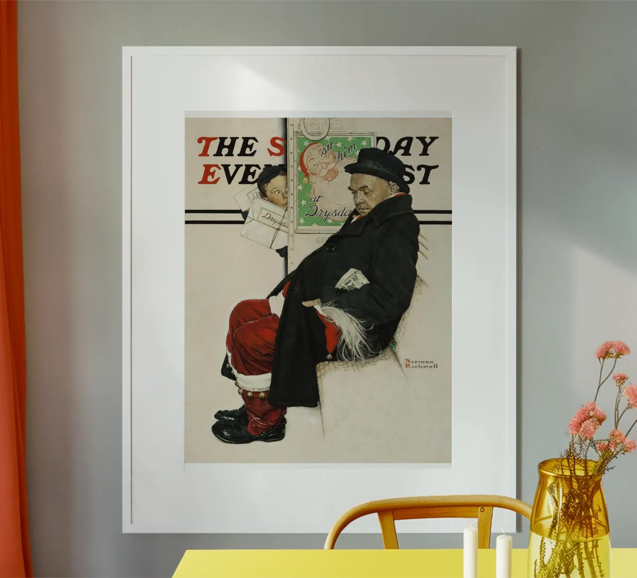 Babbo Natale sul treno Copertina del Saturday Evening Post Norman Rockwell poster da Freya Mitchell