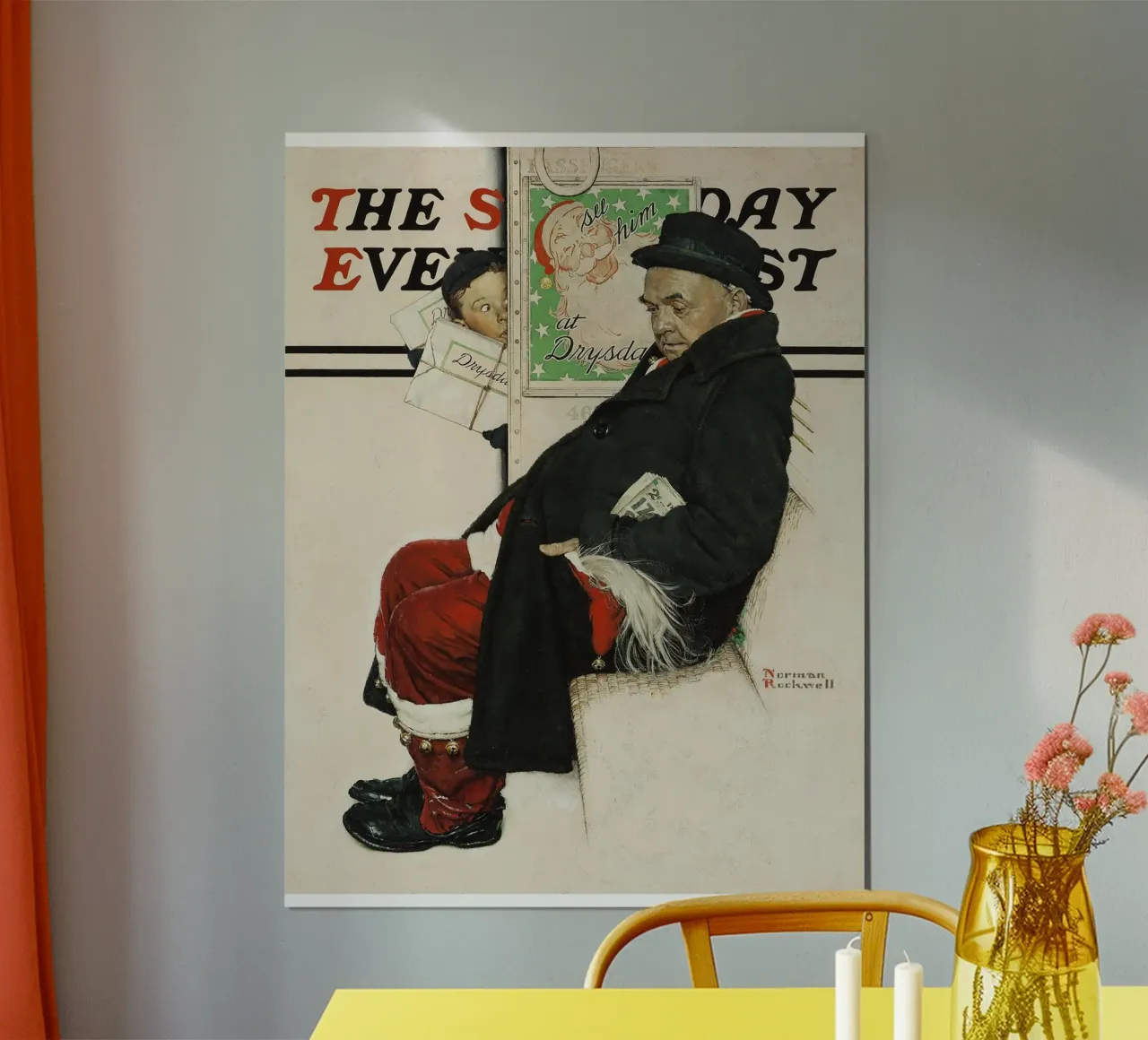 Babbo Natale sul treno Copertina del Saturday Evening Post Norman Rockwell poster da Freya Mitchell