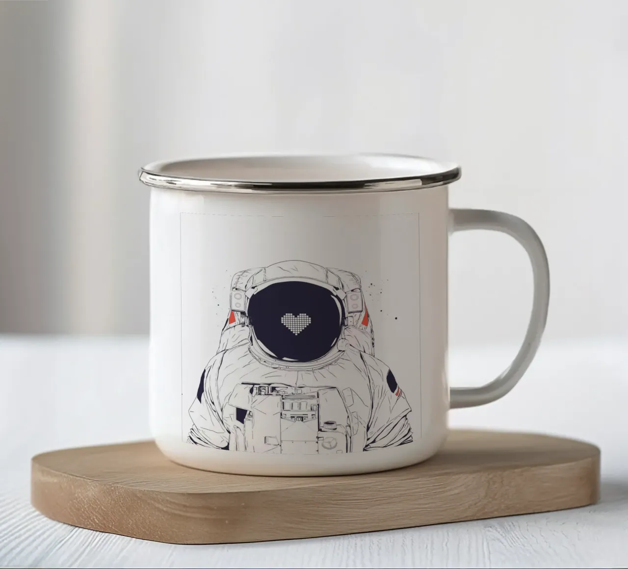 Astronaut love tazza in smalto da Balazs Solti