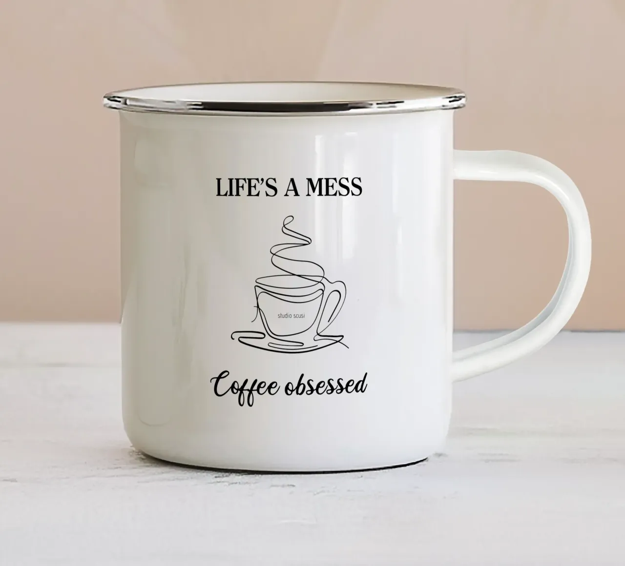 Life's a mess Coffee obsessed - one line art tazza in smalto da studio scusi