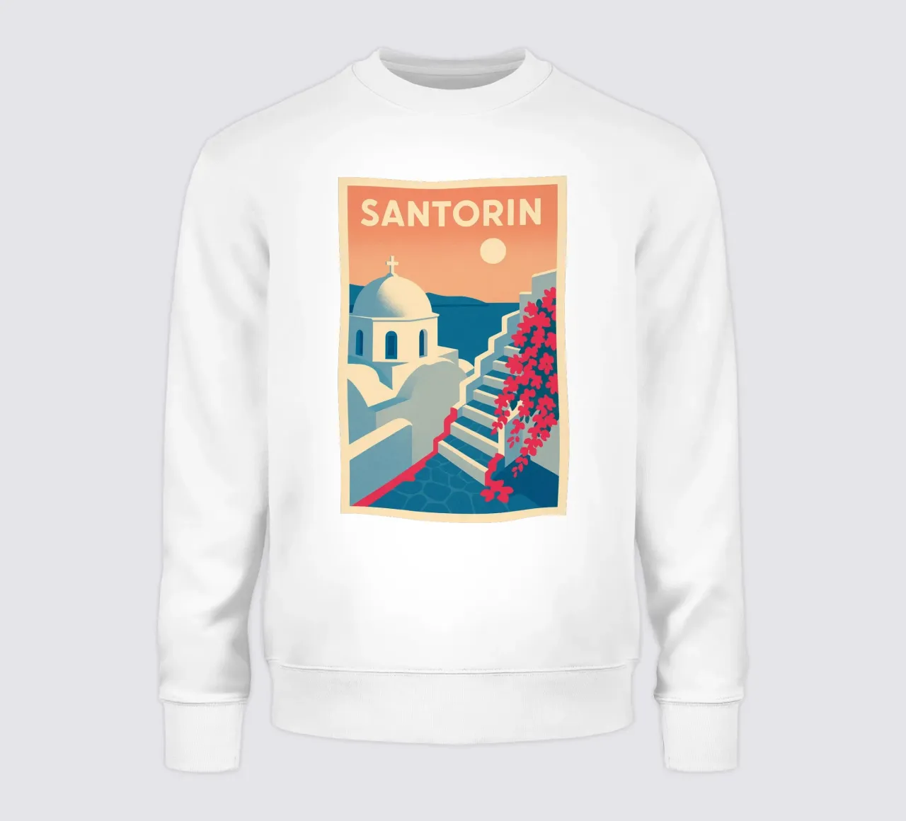Poster di Santorini - Poster retrò di case bianche felpa da JETLAG | affiches voyage