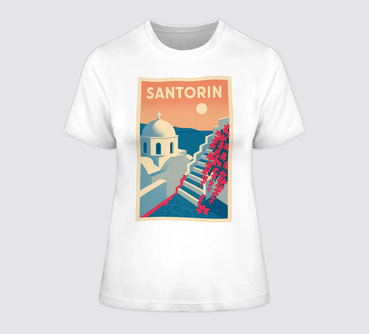 Poster di Santorini - Poster retrò di case bianche t-shirt da donna da JETLAG | affiches voyage