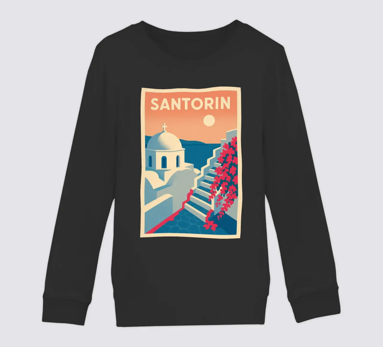 Poster di Santorini - Poster retrò di case bianche felpa bambino da JETLAG | affiches voyage