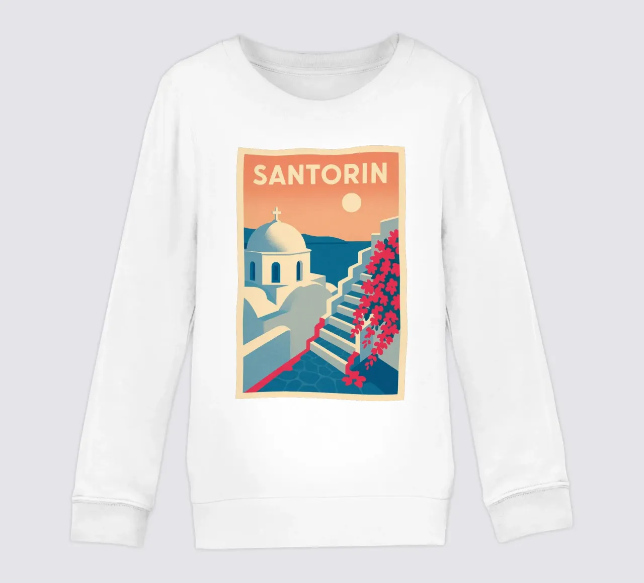 Poster di Santorini - Poster retrò di case bianche felpa bambino da JETLAG | affiches voyage