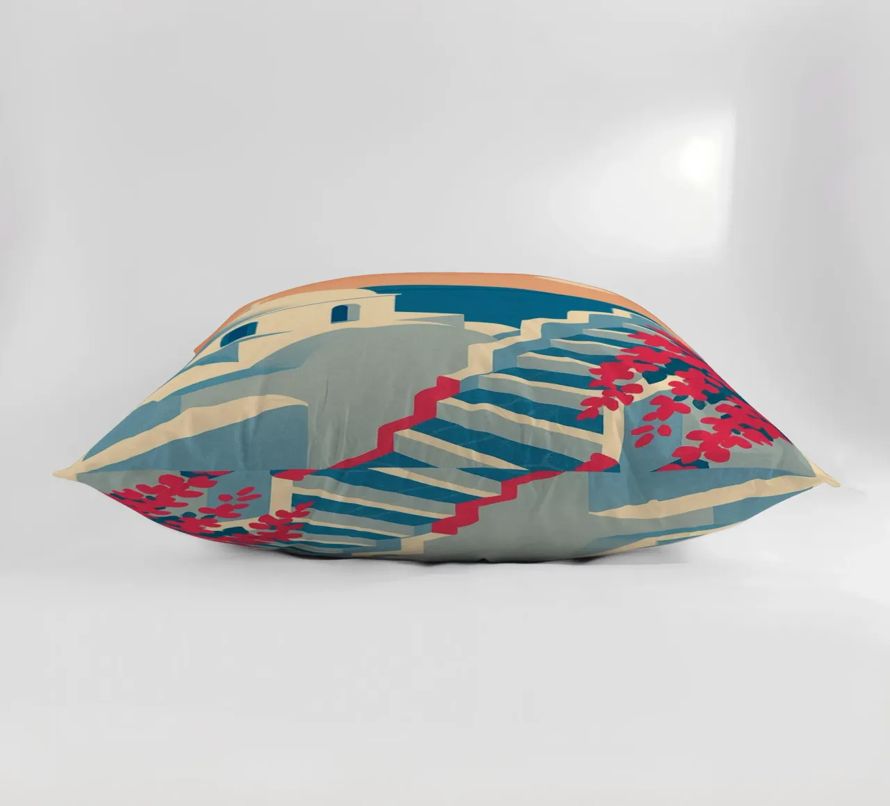 Poster di Santorini - Poster retrò di case bianche cuscino da JETLAG | affiches voyage