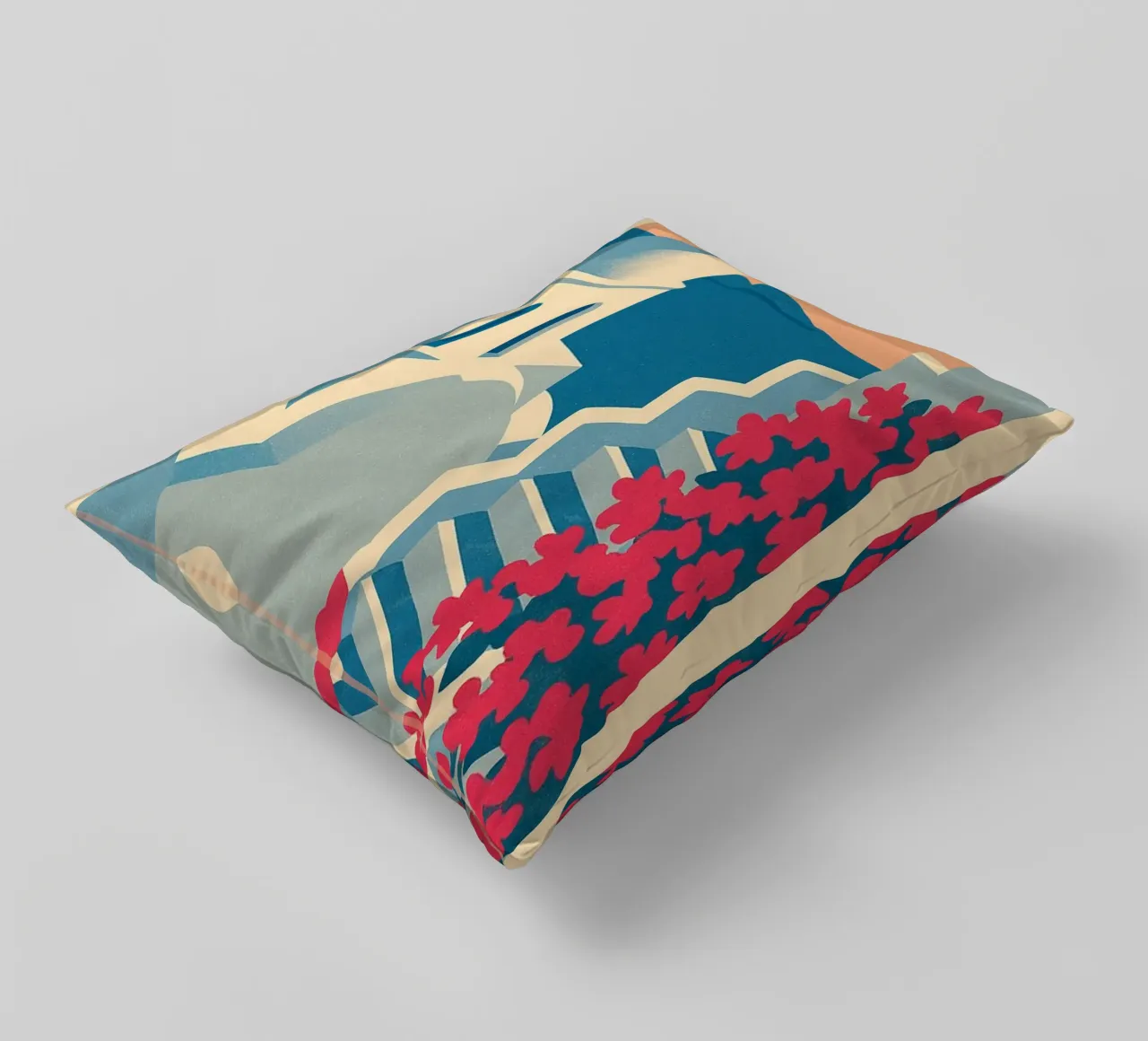 Poster di Santorini - Poster retrò di case bianche cuscino da JETLAG | affiches voyage