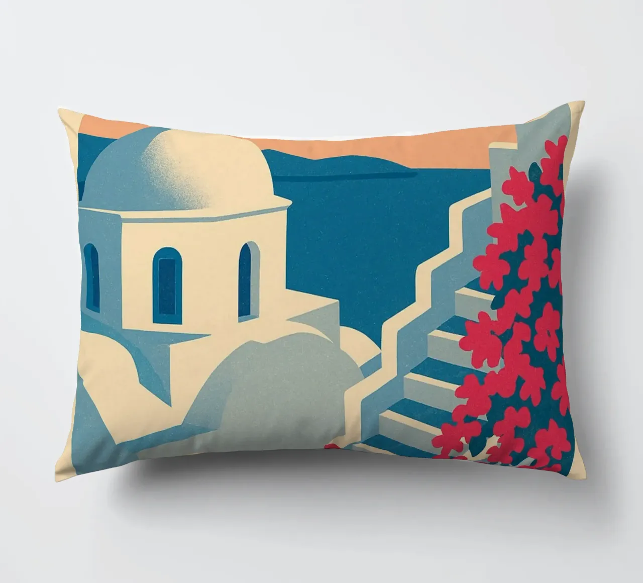 Poster di Santorini - Poster retrò di case bianche cuscino da JETLAG | affiches voyage