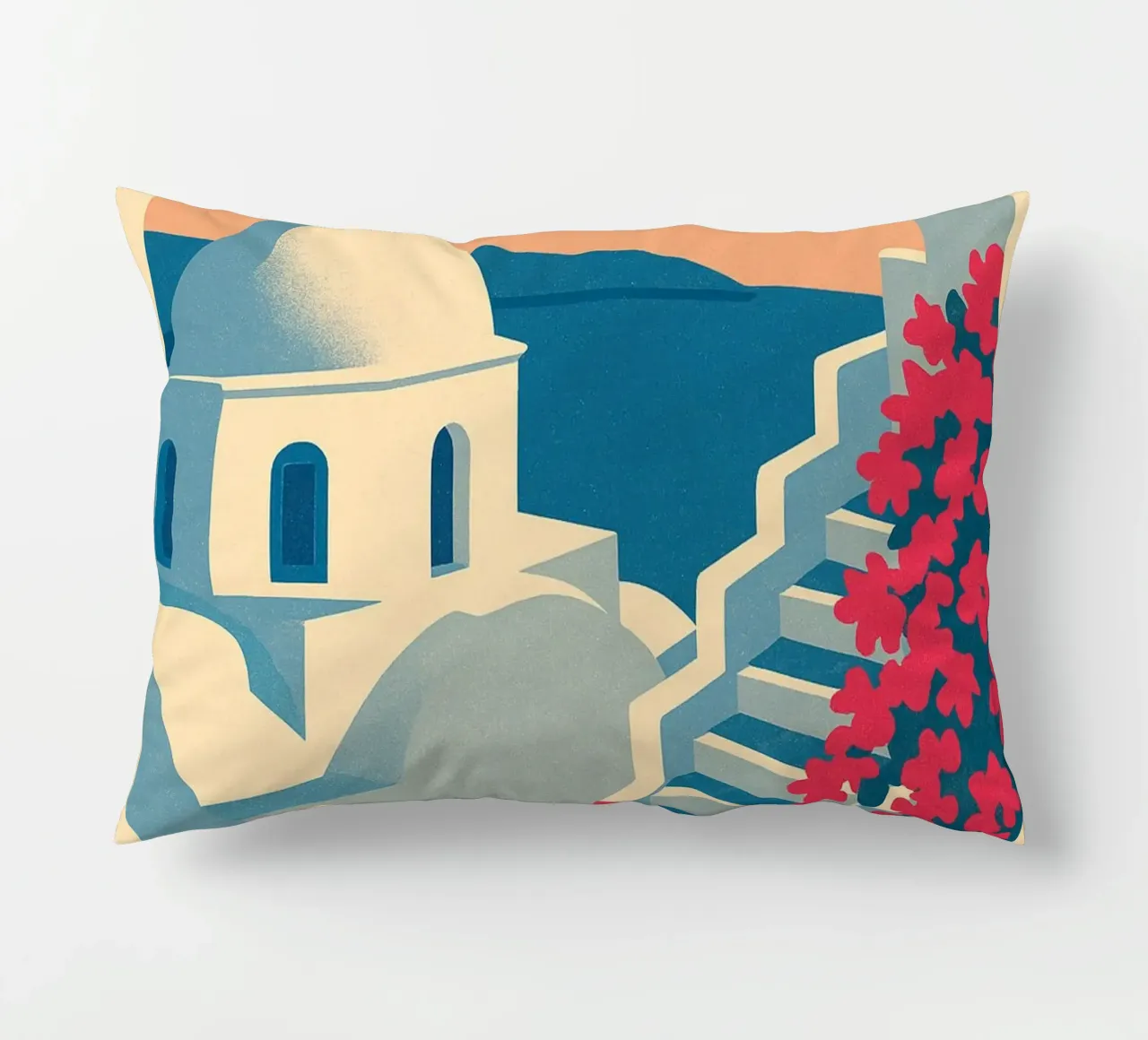 Poster di Santorini - Poster retrò di case bianche cuscino da JETLAG | affiches voyage