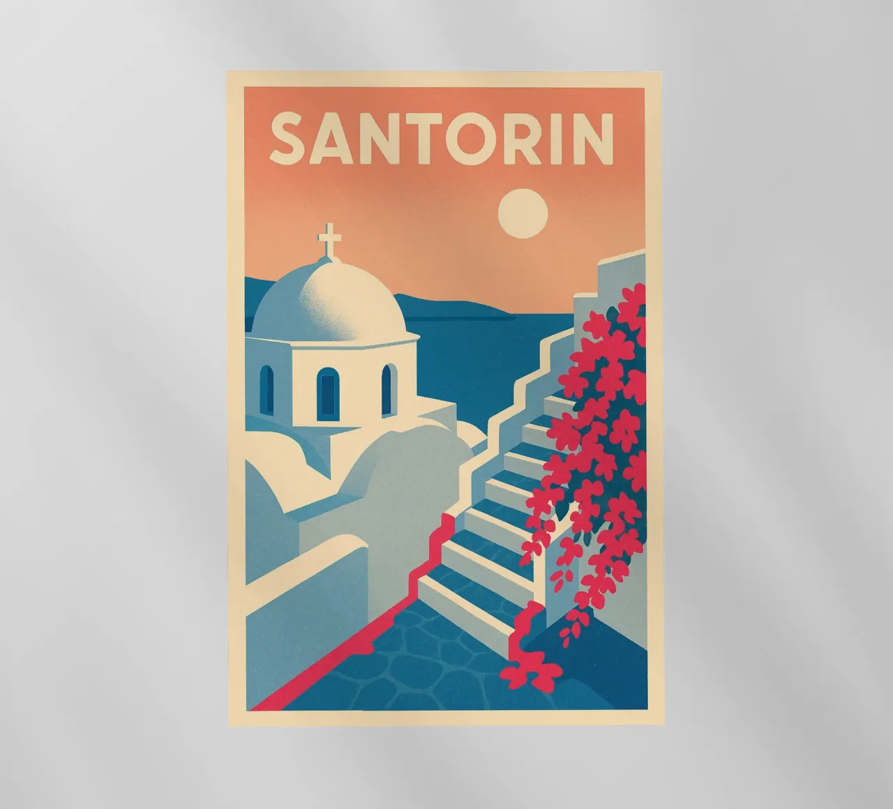 Poster di Santorini - Poster retrò di case bianche pellicola backlit da JETLAG | affiches voyage