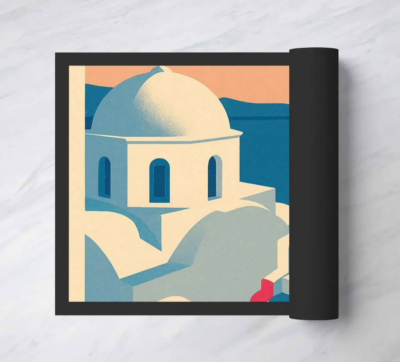 Poster di Santorini - Poster retrò di case bianche zerbino da JETLAG | affiches voyage
