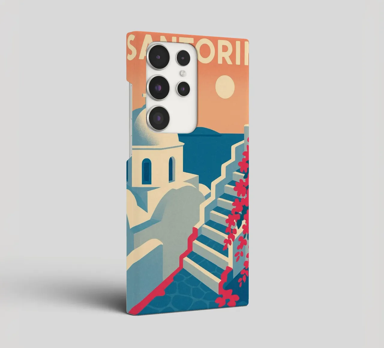 Poster di Santorini - Poster retrò di case bianche cover samsung da JETLAG | affiches voyage