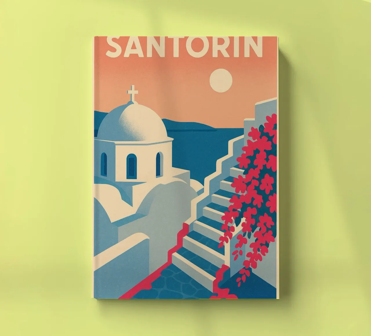 Poster di Santorini - Poster retrò di case bianche diario da JETLAG | affiches voyage