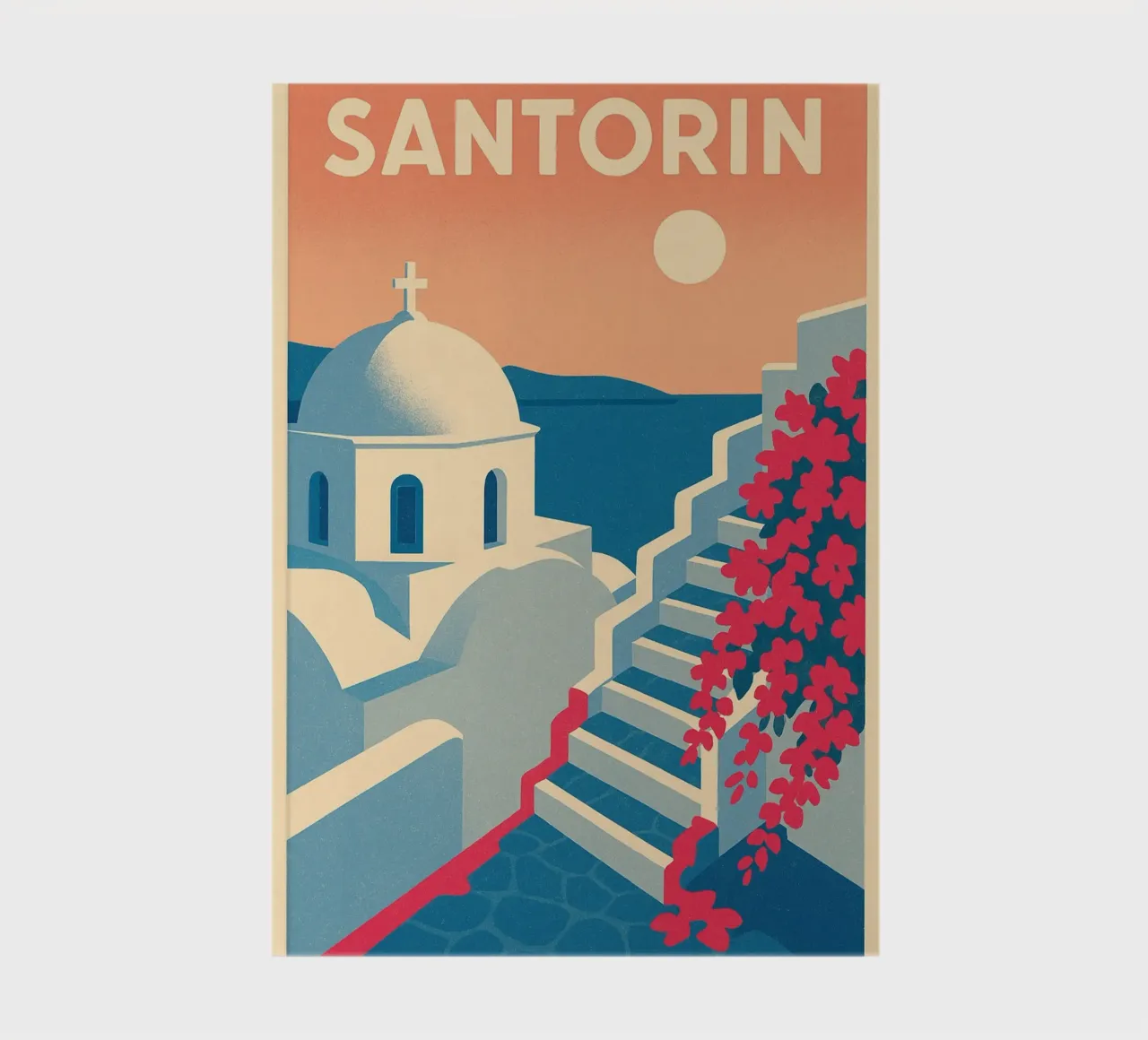 Poster di Santorini - Poster retrò di case bianche diario da JETLAG | affiches voyage