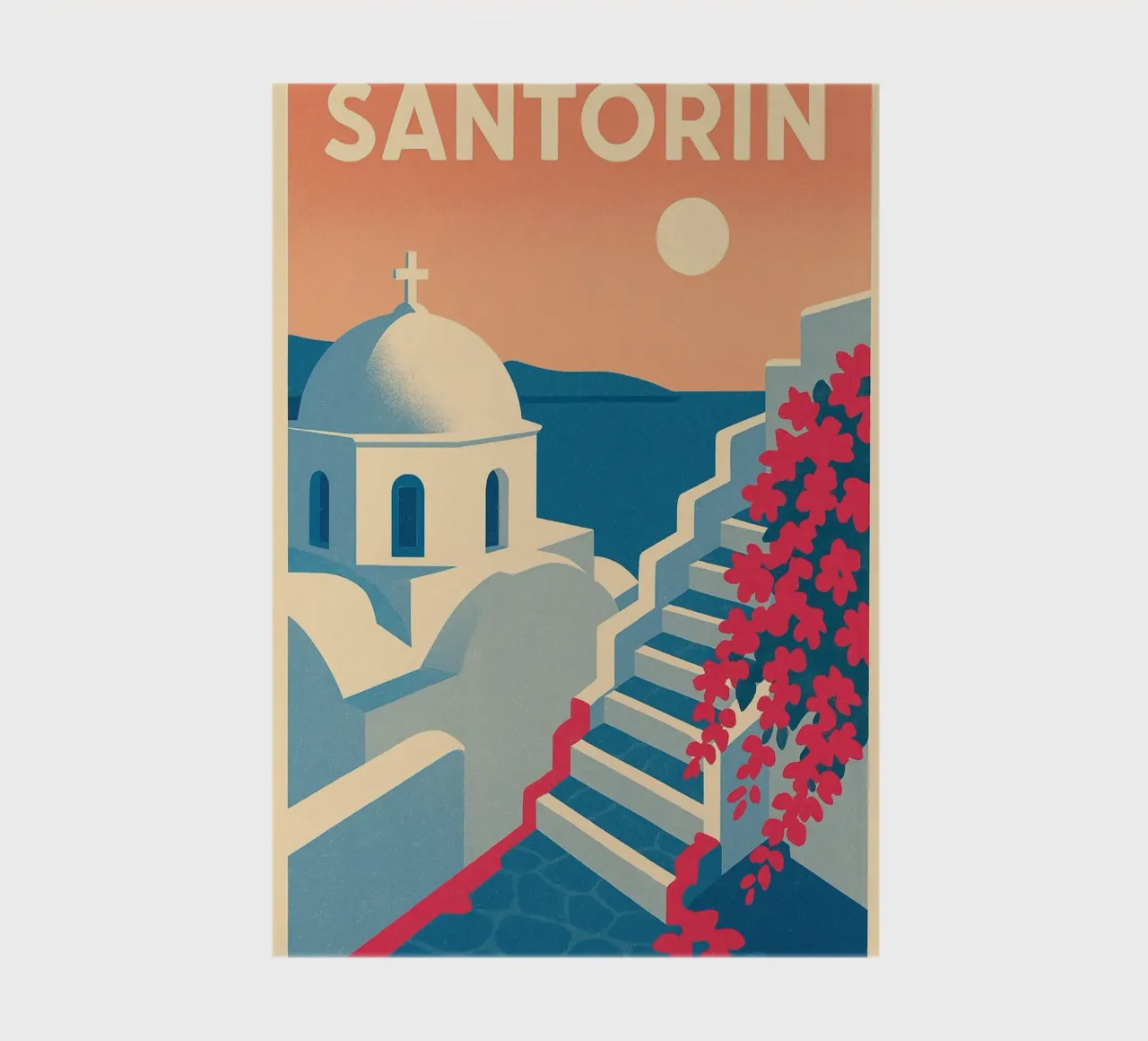Poster di Santorini - Poster retrò di case bianche diario da JETLAG | affiches voyage