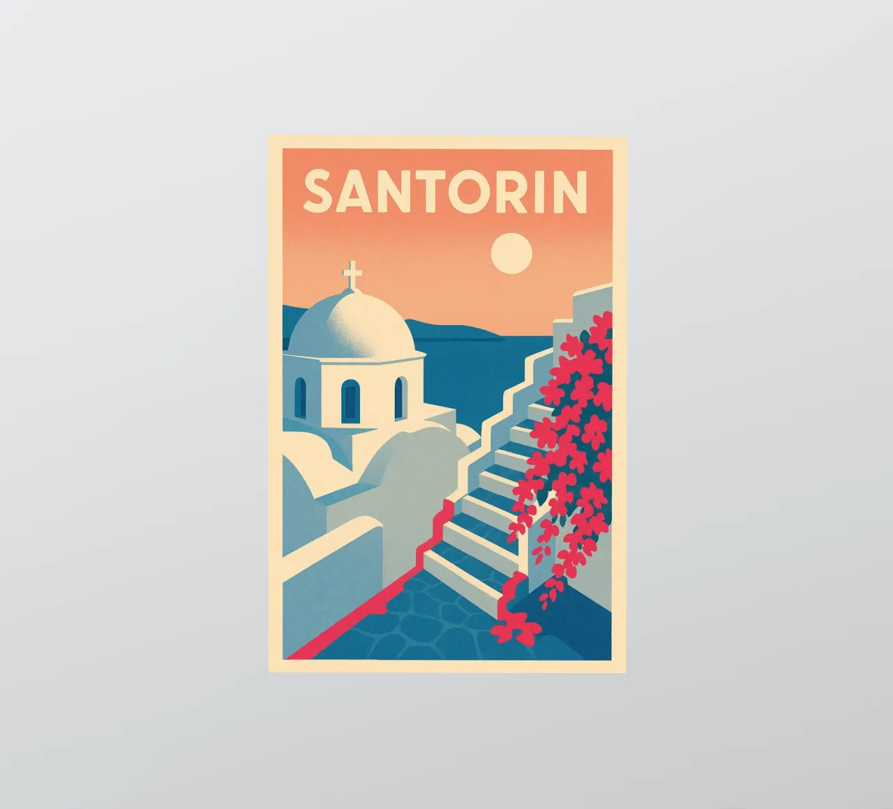 Poster di Santorini - Poster retrò di case bianche adesivo da JETLAG | affiches voyage
