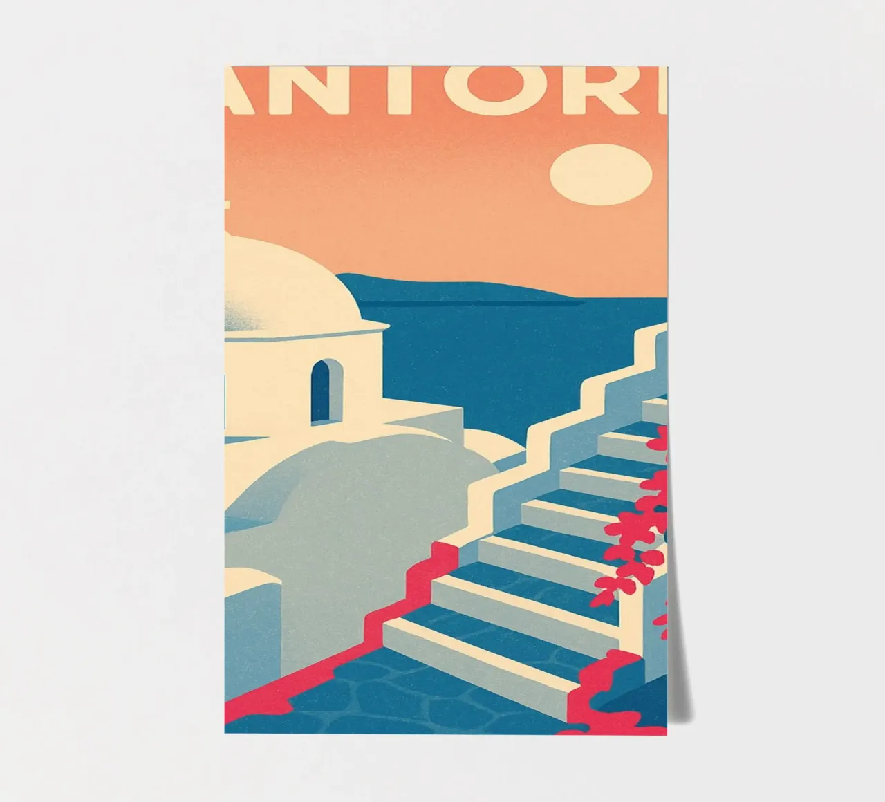 Poster di Santorini - Poster retrò di case bianche foglio adesivo da JETLAG | affiches voyage
