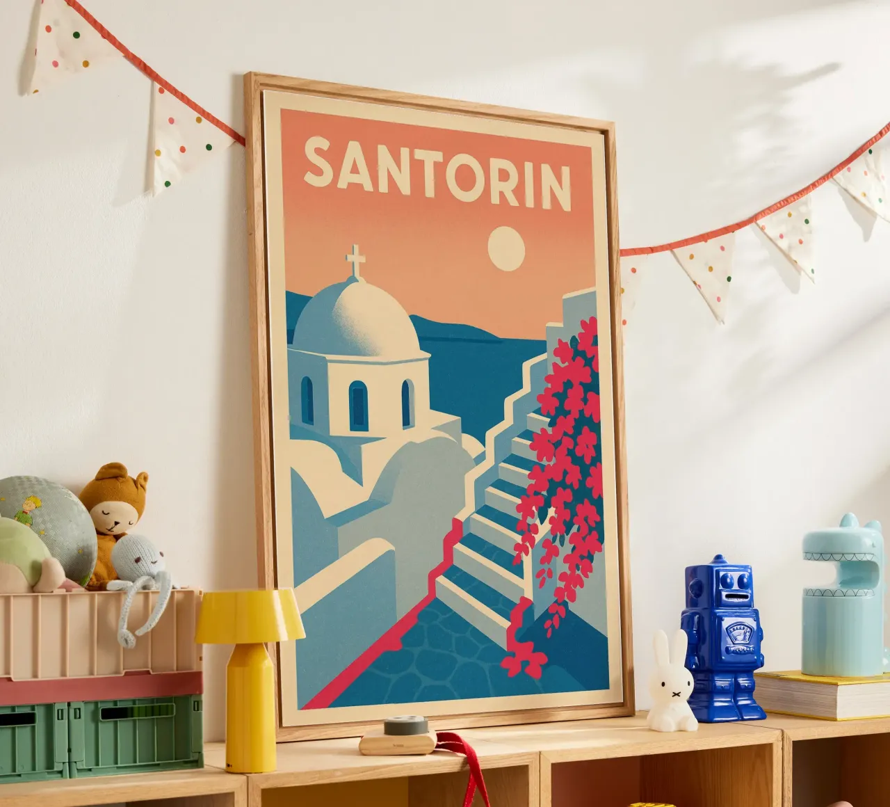 Poster di Santorini - Poster retrò di case bianche plexiglass da JETLAG | affiches voyage