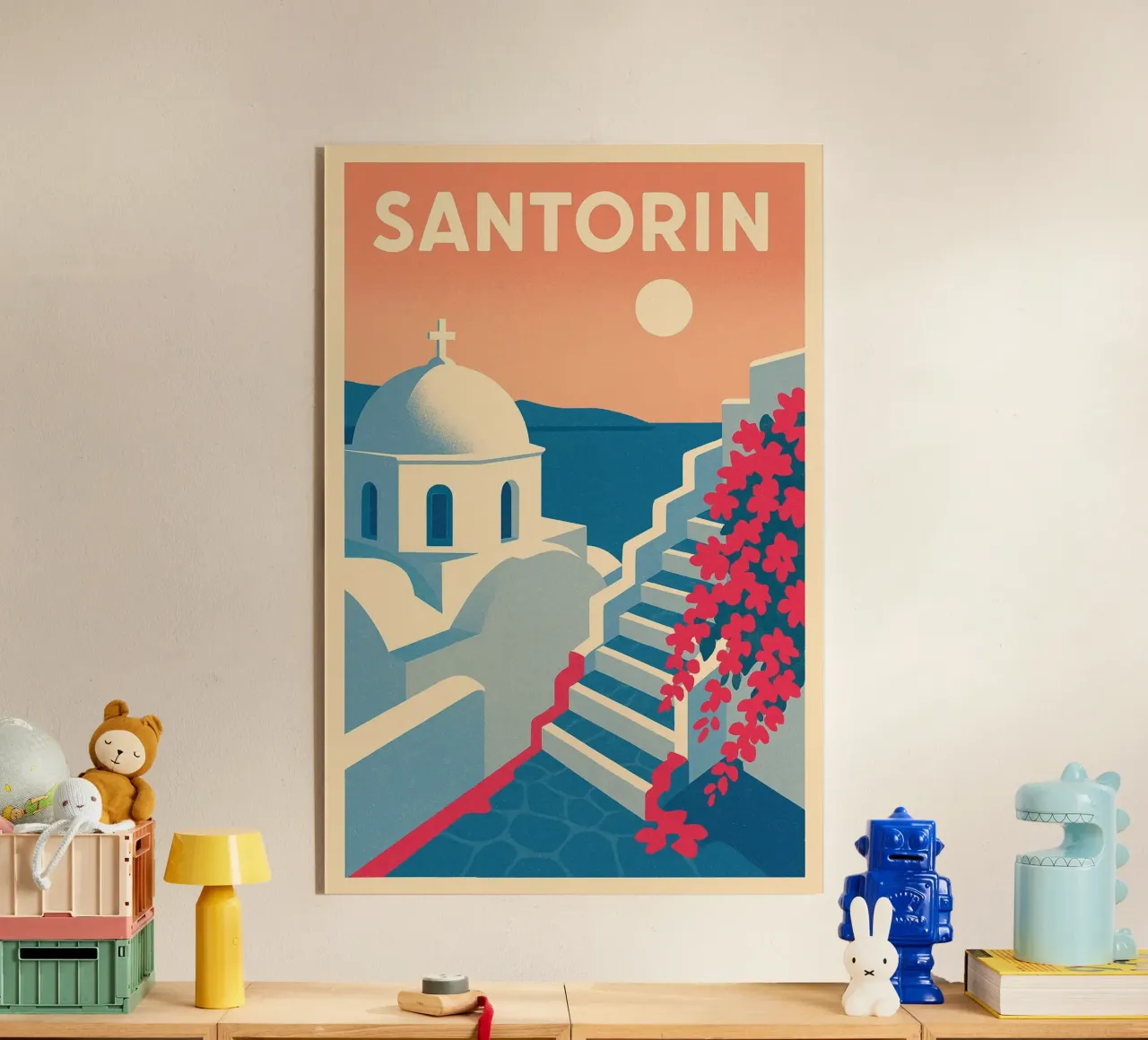 Poster di Santorini - Poster retrò di case bianche plexiglass da JETLAG | affiches voyage