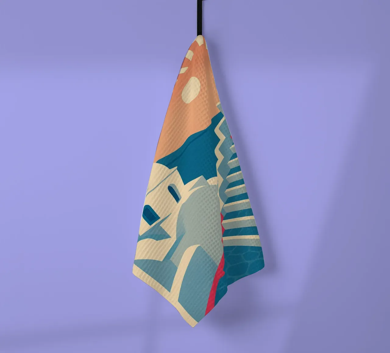 Poster di Santorini - Poster retrò di case bianche canovaccio da cucina da JETLAG | affiches voyage