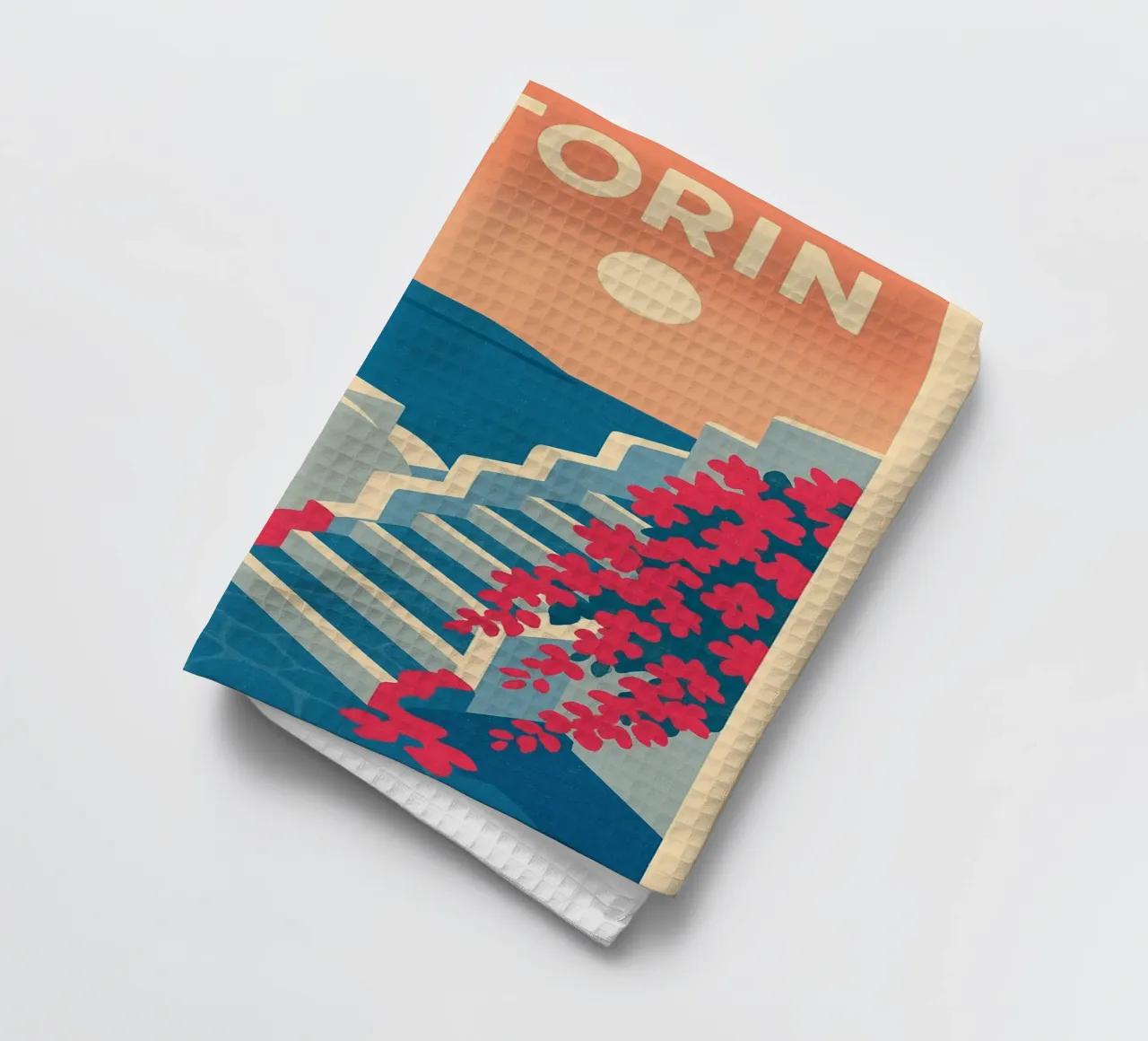 Poster di Santorini - Poster retrò di case bianche canovaccio da cucina da JETLAG | affiches voyage