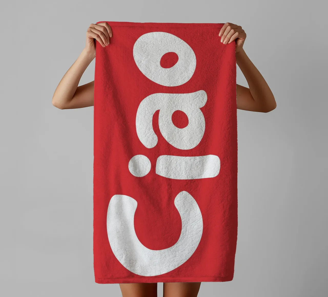 Bold Abstract Typography in White on Red Background towel by The Art Club