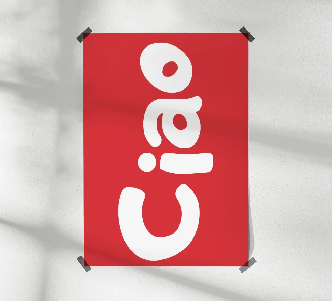 Bold Abstract Typography in White on Red Background poster with wooden frame by The Art Club