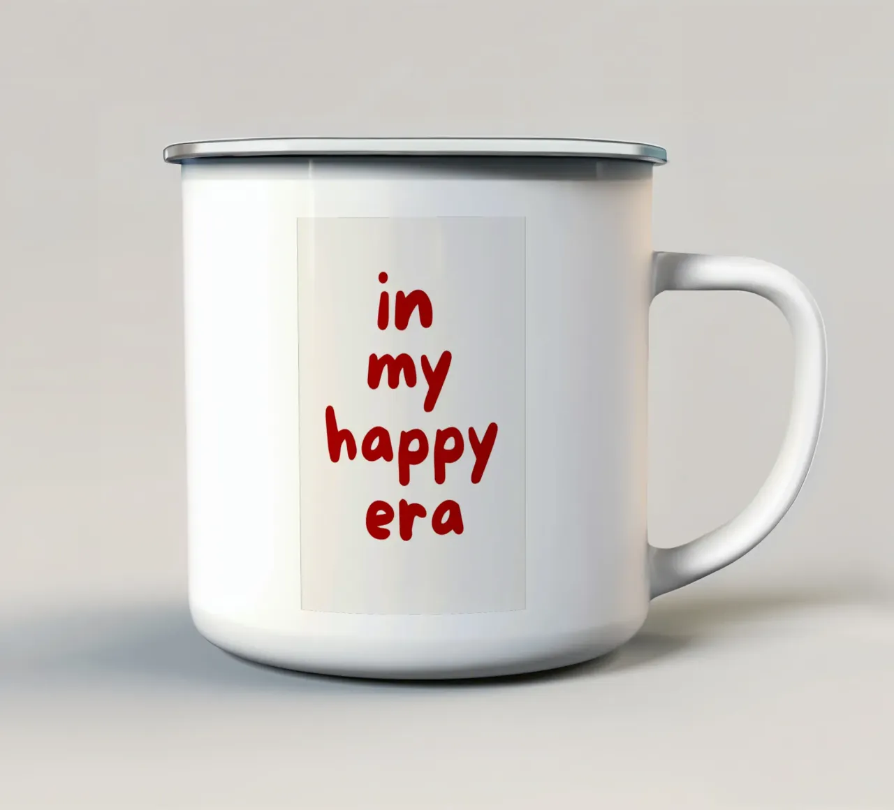 Citazione "In My Happy Era" in grassetto tipografico rosso tazza in smalto da The Art Club