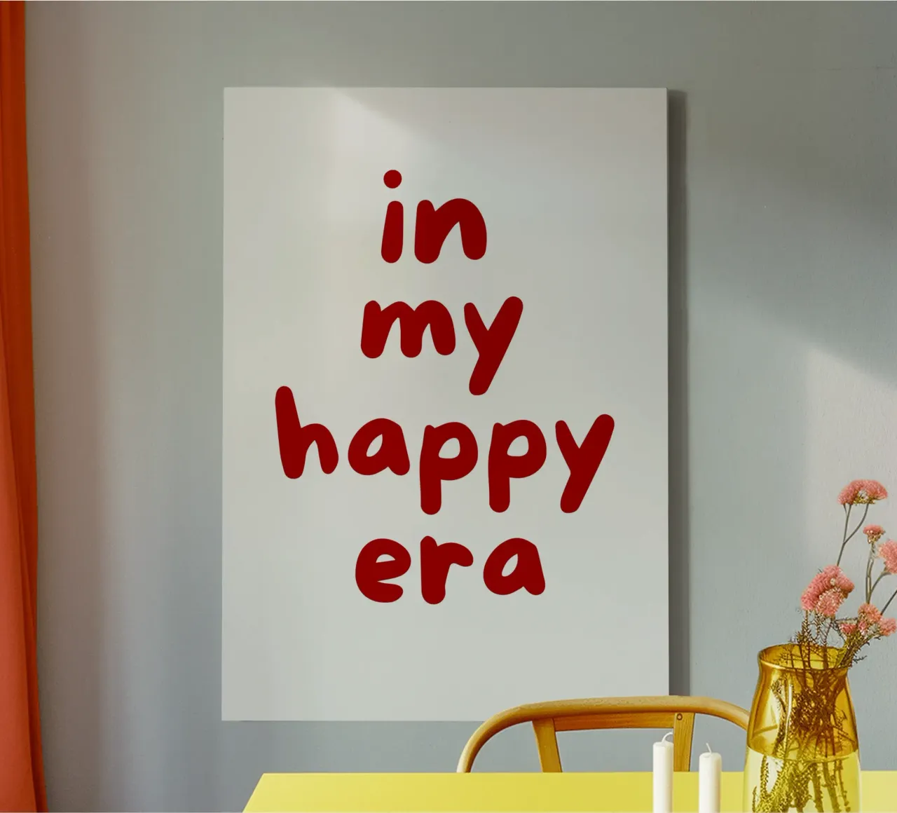 In My Happy Era Quote in Bold Red Typography canvas with Floater frame by The Art Club