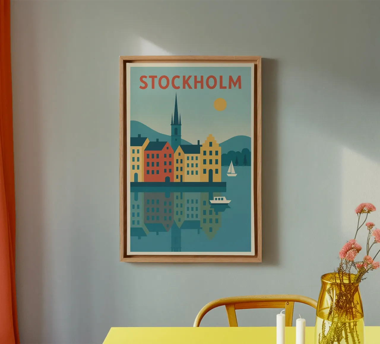 Poster di Stoccolma - Colorato poster retrò di Gamla Stan tela con Cornice a cassetta da JETLAG | affiches voyage