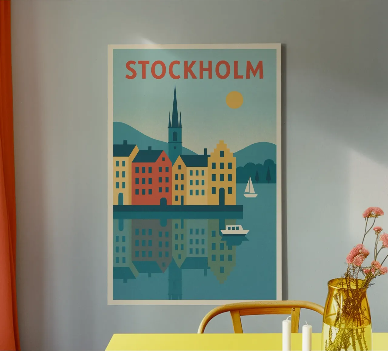 Poster di Stoccolma - Colorato poster retrò di Gamla Stan tela con Cornice a cassetta da JETLAG | affiches voyage