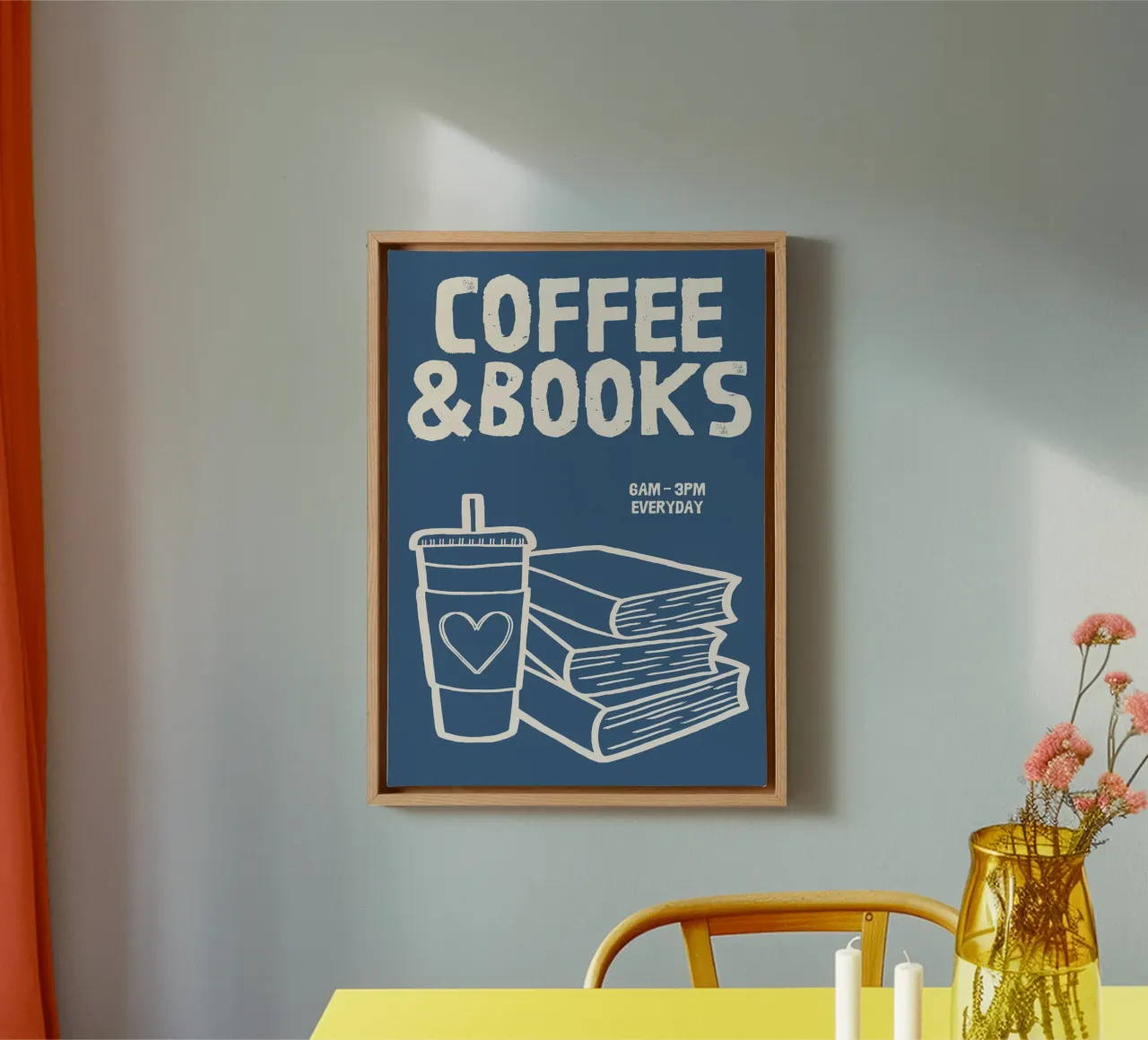 Coffee and Books Illustration – Cozy Reading and Café Vibes canvas with Floater frame by The Art Club